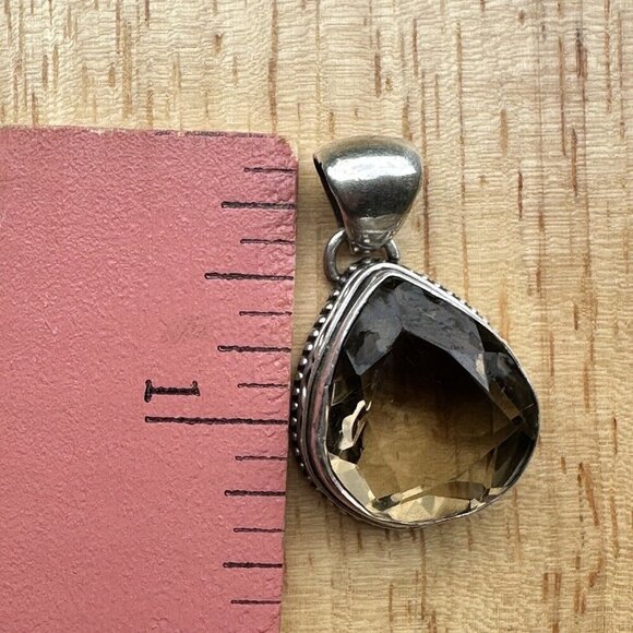 VTG Pendant 1.25" Tear Drop Faceted Smoky Quartz Gem 925 Sterling 10.9g - Picture 9 of 9